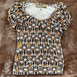 Totto Women's Black and Gold Patterned Blouse Size S
